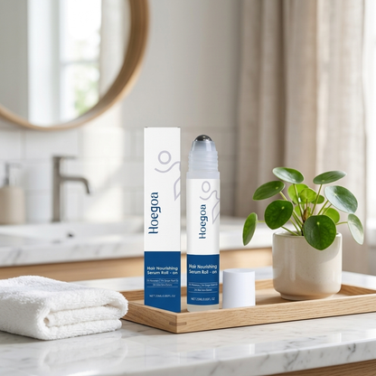 Hair Growth Serum Roller on a bathroom vanity