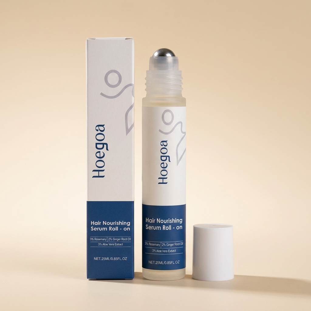 Hair Growth Serum Roller bottle, clean studio shot